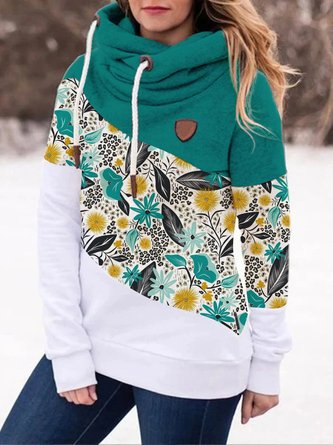 Herbst und Winter Lässig Geblümt Muster Patchwork Kontrast Farbe warm langärmelig Pullover