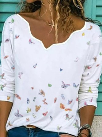 Weiß Lässig Blumenmuster Langarm Bluse Bedruckenn & Shirts