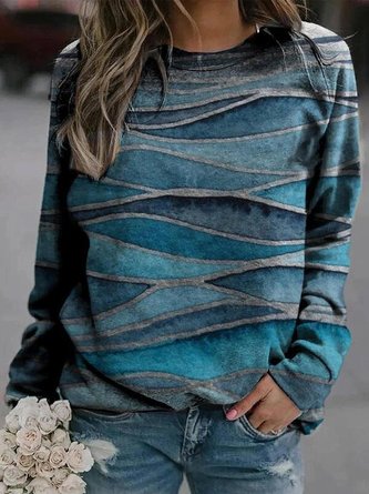 Lässig Langarm Welle Print Sweatshirt