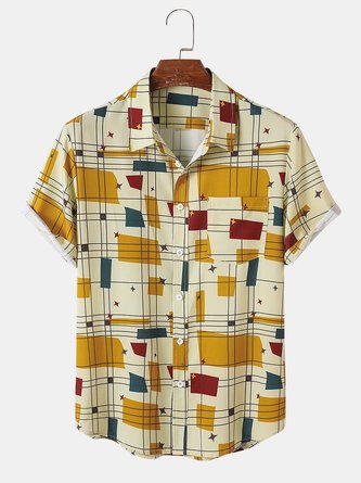 Herren Geo & Leitung Print Brusttasche Urlaub Kurzarm Shirts