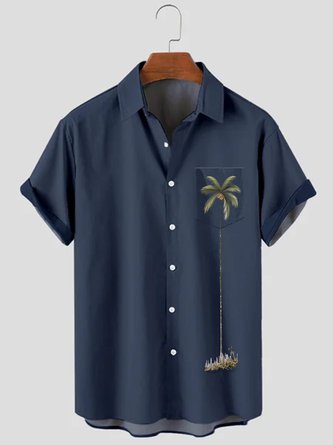 Hawaiische Retro Kokosnuss Baum Herren Lässig Kurzarm Bluse