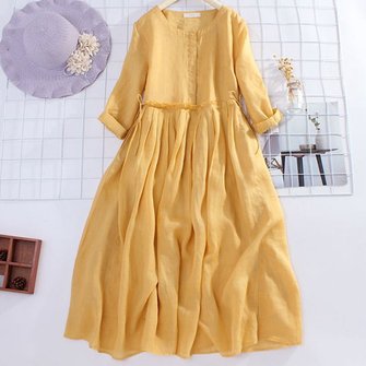 Regelmäßige Passform Unifarben Kurzarm Gewebe Kleid