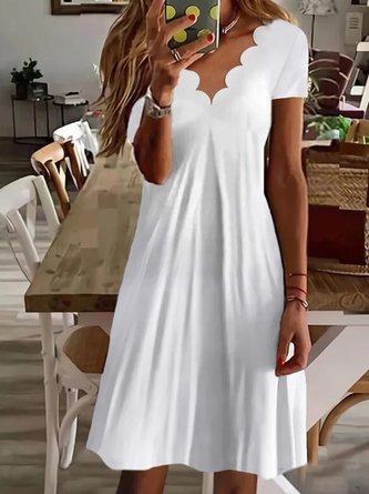 Lässig Kurzarm V-Ausschnitt Kleid