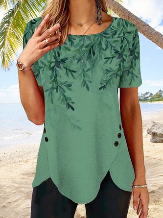 Knopf irregulär Saum Farbverlauf Blume Bluse T-Shirt Tunika Große Größen