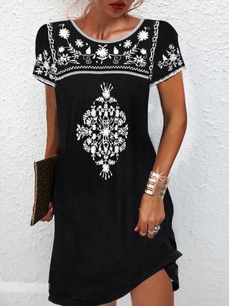Retro Mexikaner Blume Entwurf Rundhals Kleid