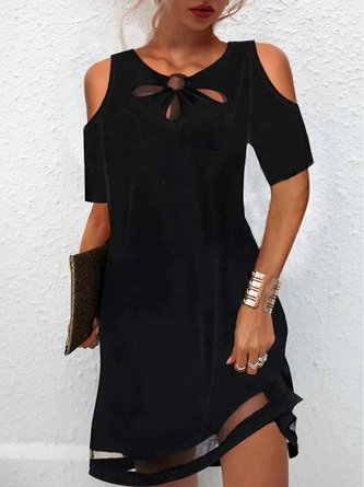 Lässig Unifarben Weit Kurzarm Kleid