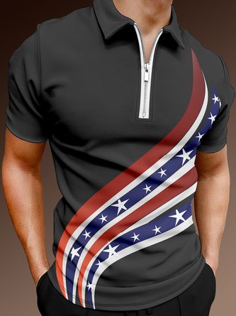 Lässig festlich Sammlung Geometrisch Farbblock amerikanisch Flagge Muster Revers Kurzarm Polo Print Oberteile