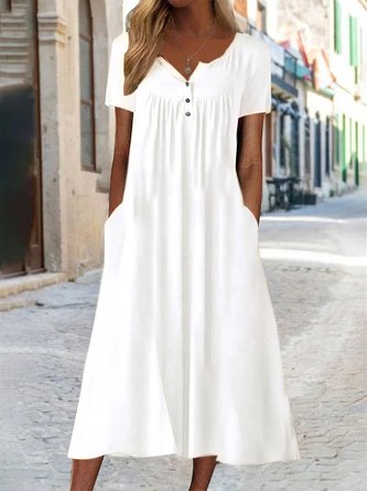 Lässig Unifarben V-Ausschnitt Kurzarm Stricken Kleid