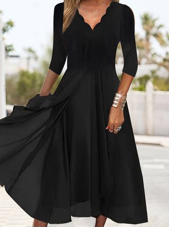 Elegant Schwarz V-Ausschnitt Schmal Passen Stricken Kleid
