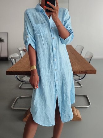 Baumwolle Unifarben Regelmäßige Passform Kleid