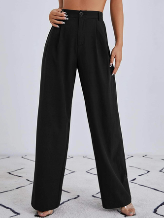 Damen Unifarben Herbst Urban Nein Elastizität Weit Knöpfe Hose mit Weitem Bein A-Linien Regelmäßig Größe Freizeithose