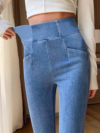 Damen Lässig Unifarben Herbst Normal Hoch Elastizität Täglich Lang H-Linie Regelmäßig Größe Jeans