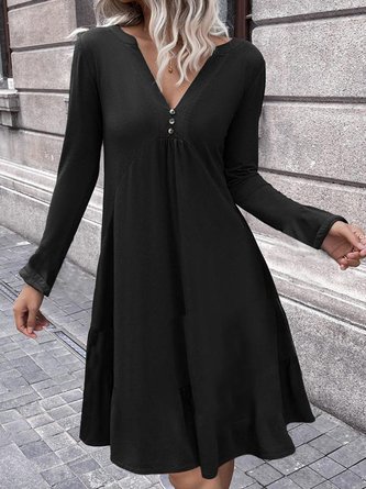 Lässig Unifarben Herbst Regelmäßige Passform Jersey Midi Langarm Regelmäßig Mittel Elastizität Kleider für Damen