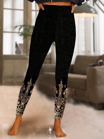 Damen Ethnisch Herbst Urlaub Normal Hoch Elastizität Weit Legging Regelmäßig Regelmäßig Größe Leggings