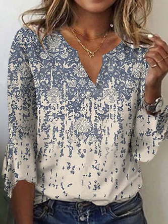 Damen Lässig Ethnisch 3/4 ärmel A-Linie Bluse Bedrucken & Shirts