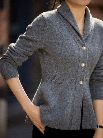 Lässig Unifarben Schalkragen Wolle/Stricken Pullover Mantel