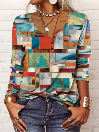 Lässig Geometrisch Halb offener Kragen Regelmäßige Passform Blusen & Shirt