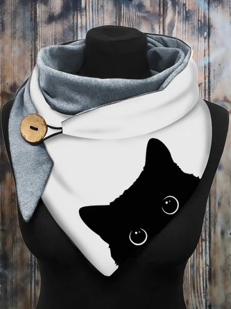 Lässig Schwarz Katzenmuster Dreieck Schal Täglich Pendler Kleidung Matching