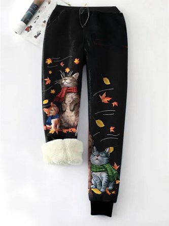 Vlies Warm Süß Katze Gestrickt Freizeithose