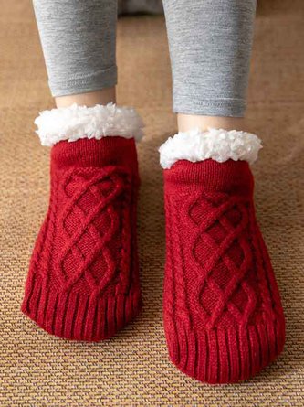 Freizeit Zuhause Korallenfarbe Vlies Twist Muster Socken für den Boden Haufen Socken Herbst Winter Warm Dick