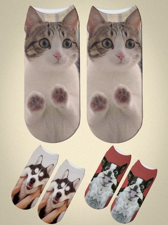 Lässig Kontrast Farbe Tier Katze Hundemuster Baumwolle Socken jeden Tag Zubehör