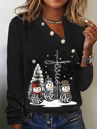 Lässig Weit Geknöpft Weihnachten Langarm T-Shirt