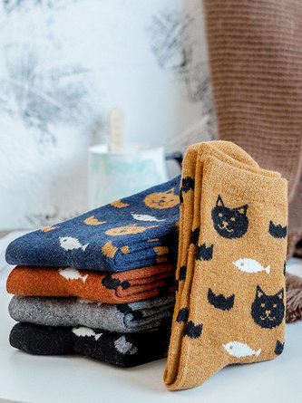 Baumwollsocken mit Katzenmuster Herbst und Winter warme Accessoires