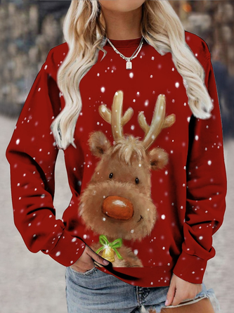 Weit Rundhals Lässig Weihnachten Sweatshirt