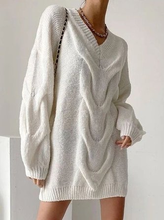 Wolle/Stricken Unifarben V-Ausschnitt Urban Kleid
