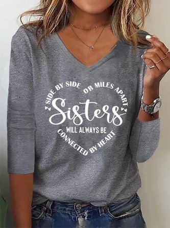 Damen Schwester Textbriefe Regelmäßige Passform Lässig V-Ausschnitt T-Bluse Bedrucken