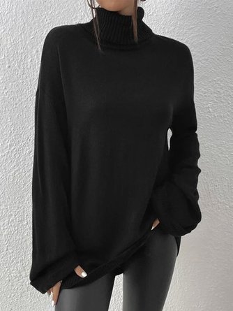 Regelmäßige Passform Unifarben Wolle/Stricken Lässig Pullover