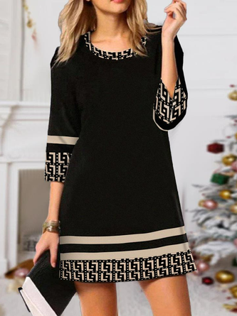 Lässig Rundhals Geometrisch Weit Kleid