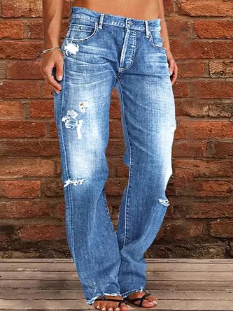 Weit Unifarben Lässig Denim Jeans