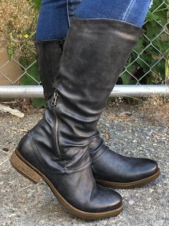 Retro Weich Sohle Bequem Blockabsatz groß Stiefelette Fahrer Stiefelette
