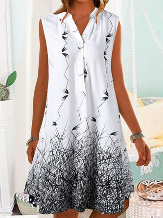 Lässig V-Ausschnitt Geometrisch Weit Kleid