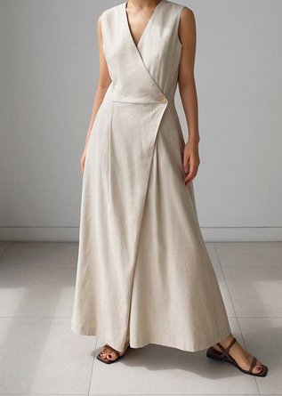 Lässig Unifarben Weit Baumwolle Leinen Jumpsuit