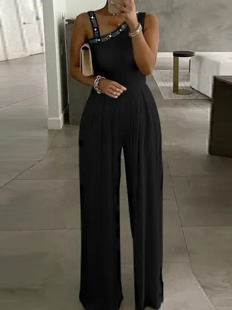 Unifarben Asymmetrisch Lässig Weit Jumpsuit