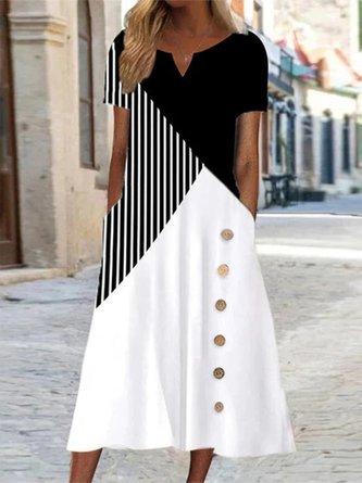Damen V-Ausschnitt Kurzarm Grafik Gestreift Farbblock Kleid