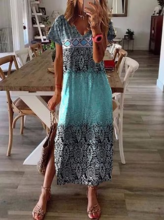 Farbverlauf Rundhals Lässig Weit Kleid