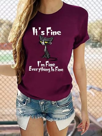Damen T-Shirt T-Shirts Schwarz-Weiß Pink Grafik Katze Print Kurzarm Täglich Urlaub Basic Rundhals Regelmäßig Katze Malerei