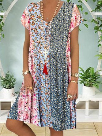Weit Lässig Düster Geblümt Kleid
