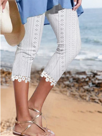 Unifarben  Lässig Spitzenrand Leggings