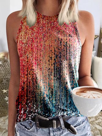 Regelmäßige Passform Lässig Neckholder Farbverlauf Tanktop Oberteile