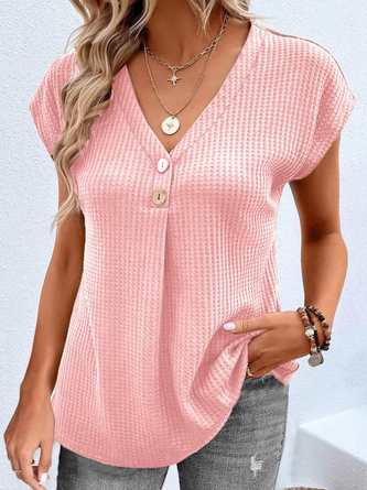 V-Ausschnitt Unifarben Lässig Bluse