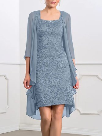 Karree-Ausschnitt Urban Regelmäßige Passform Spitze MUTTER der das Braut Jacke Kleid