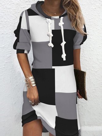 Geometrisch Kapuze Lässig Regelmäßige Passform Kleid