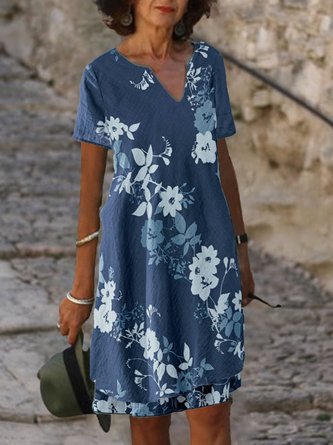 Damen Sommer Blumenmuster Kurzarm Kleid