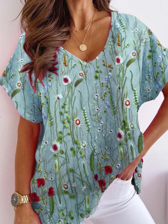 Damen Sommer Geblümt Urlaub Kurzarm T-Shirt