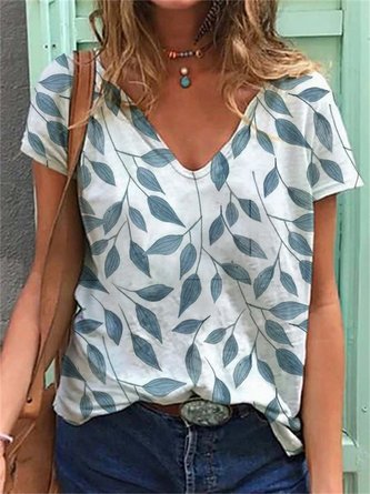 Damen Sommer Blätter Print T-Shirt Oberteile