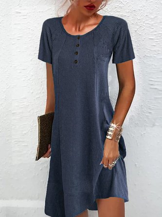 Lässig Regelmäßige Passform Polyester Baumwolle Rundhals Kleid
